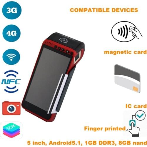 Finger printed 5.5 inch Handheld smart POS terminal integrated with scanner, printer(2G/3G/4G/Bluetooth/NFC/wifi/A-GPS)