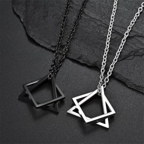 Popular Interlocking Square Triangle Male Pendant For Men Stainless Steel Modern Trendy Geometric Stacking Streetwear Necklace
