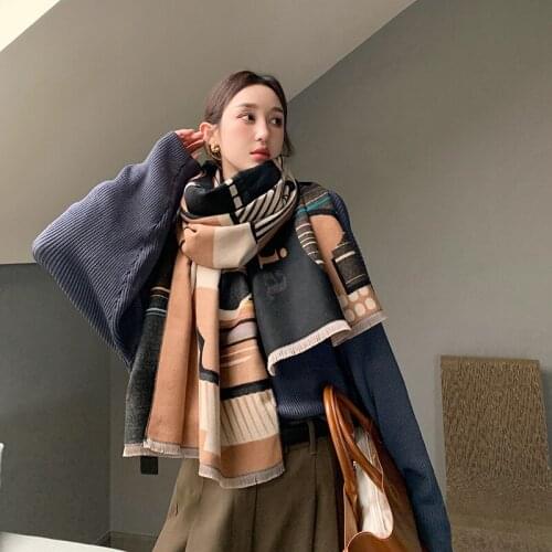 Luxury brand double-sided scarf women winter warm cashmere shawl scarf printing soft thin blanket holiday gift