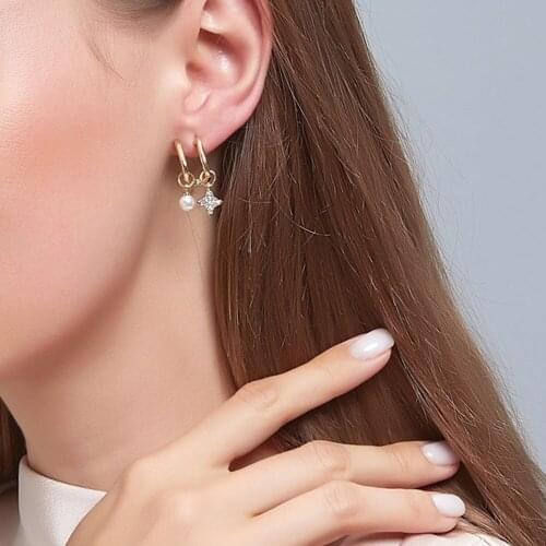 Pierced Pearl Star Earrings for Women Korean Style Creative U-Shaped Pendant Ear Stud Fashion Jewelry 2021 Kolczyki