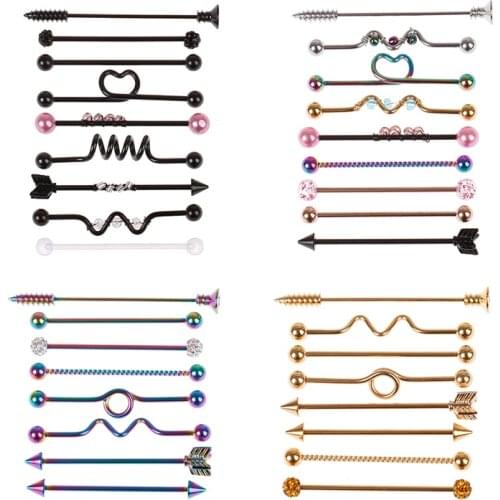 Stainless Steel Heart Industrial Piercing Set Arrow Industrial Barbell Lot Crystal Industrial Piercing Bar Bulk Cartilge Earring