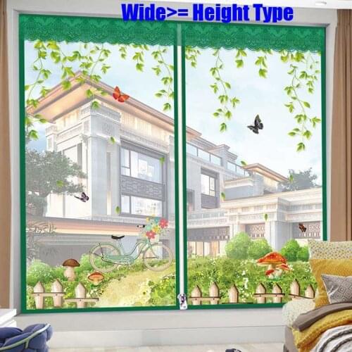 Wide Green Pastoral Bedroom Door Window Mesh Screen Zipper Opening Yarn Fly Anti-Mosquito Net Curtain Removeable Washable