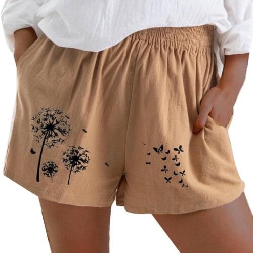 Shorts High Waist Dandelion Butterfly Print Women Elastic Waist Short Pants with Pockets for Summer