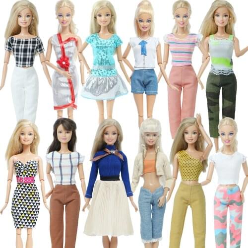 Randomly Pick 10 Pcs/Lot Lady Outfits Summer Casual Wear Mixed Style Blouse Pants Dress Clothes for Barbie Doll Accessories Toys