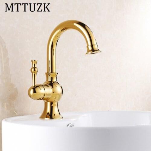 Vidric Kitchen & bathroom hot and cold water sink faucets deck mounted basin taps mixer washbasin faucet golden faucet