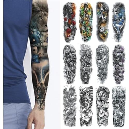 Large Arm Sleeve Tattoo Lion Rose Tiger Waterproof Temporary Tatto Sticker Wolf Skull Dragon Body Art Full Fake Tatoo