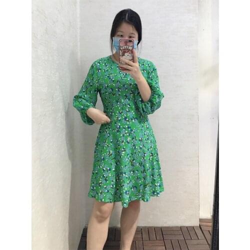 Green Print Dress Summer New Silk Dress