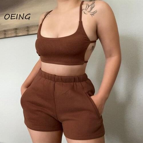2021 Summer Women Sport Fitness 2 Piece Sets Exercise Crop Tops and Biker Shorts Sweat Suits