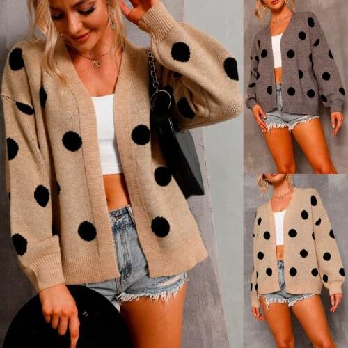 2021 Womens Large Size Coat Polka Dot Polka Dot Personalized Knitted Cardigan Jacket High Quality Comfy Warm Tops Shipping