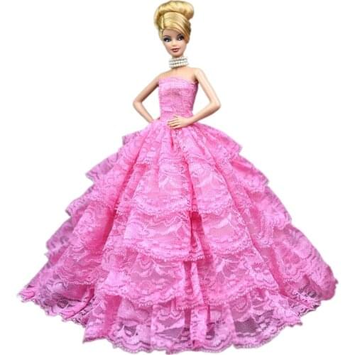 1/6 Multi Layer Pink Lace Princess Dress For Barbie Doll Clothes Outfits Off Shoulder Wedding Party Gown 11.5" Dolls Accessories