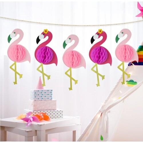 1set Flamingo Honeycomb Ball Paper Pendant Wedding Birthday Hawaii Party Decoration Home Wall Garland Hanging Ornament