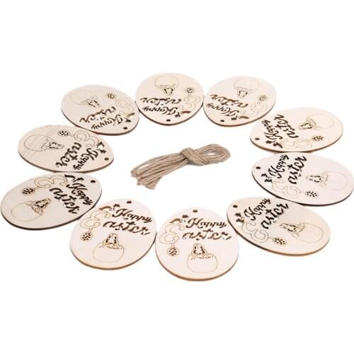 10pcs Natural Wooden Hollow Out Egg Shape Scrapbook Handmade Easter Home Decoration Crafts Diy Holiday Decoration