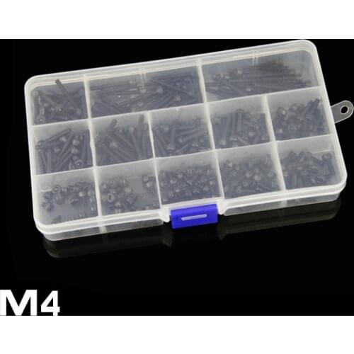 195PCS 12.9 Grade M4 Allen Hex Socket Cap Head Black Screw Bolt Set Furniture Fastener kit Alloy Steel