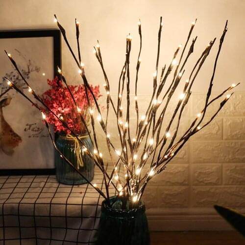 20 LED Willow Branch Lamp Filler Twig Lights Vintage Cover Battery Operated Tall Vase Bulb Guard Lamp Pendant for Xmas