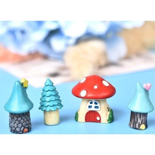 3pcs Set Vintage Blue Mini House Miniature Mini Craft Fairy Garden Micro Landscaping Decor Home Decoration Accessories