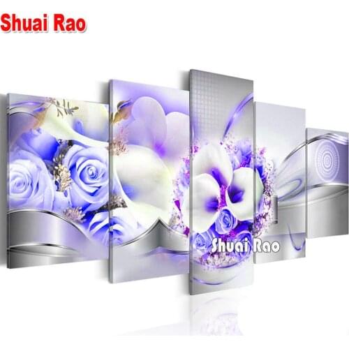 5 Panel diy Diamond Painting Blue Calla Lily mosaic Diamond 3d Picture Full Square/round 5d diamond Embroidery Multi-pictures