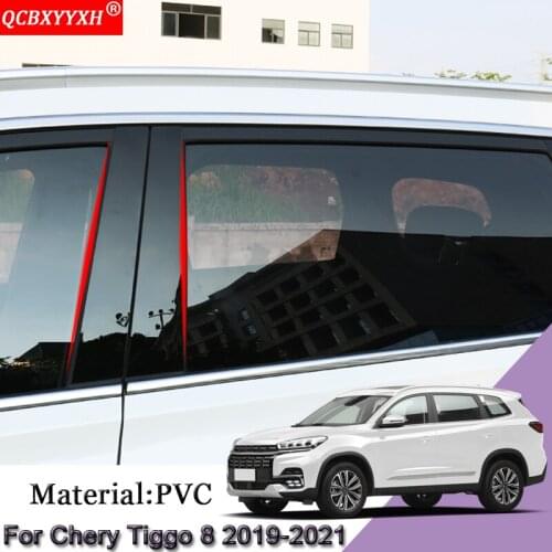 8pcs Car Styling PVC Car Window Pillar Trim Sticker Middle BC Column Stickers External Accessories For Chery Tiggo 8 2019-2021