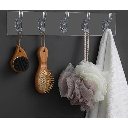 Acrylic Hanger Hook Wall Mount Five in Row Non-trace Wall Hook Living Room Bathroom Kitchen Good Bearing Capacity Holder Hook