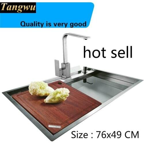 A Free shipping Hot sell food-grade 304 stainless steel luxury kitchen manual sink single trough fashion durable 76x49 CM