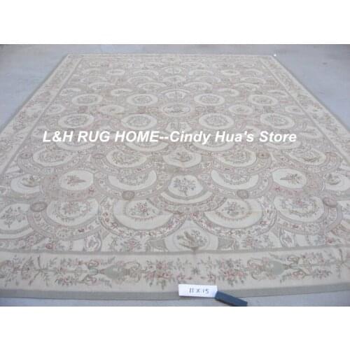 Free shipping 11'x15' Aubusson design woolen carpe, aubusson design carpet for home decoration light color