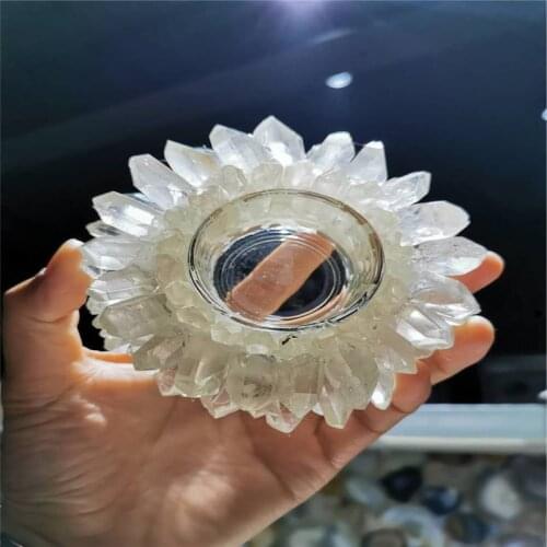 Cheap crafts natural quartz Lotus shape clear quartz crystal candle holder for Home decoration