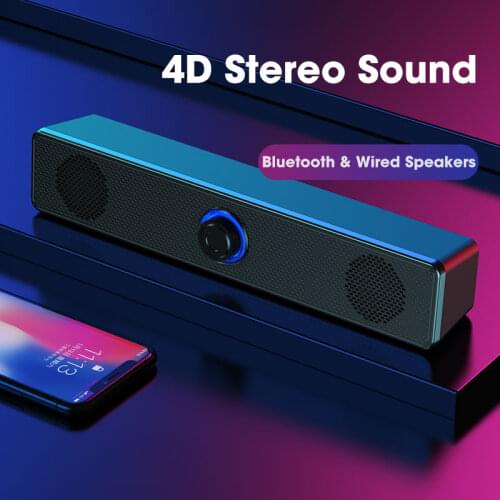 4D Surround Computer Speakers Soundbar Bluetooth & Wired Subwoofer Sound Bar for Laptop PC Home Theater TV Aux Desktop Speaker