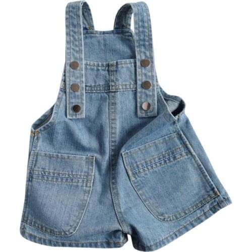 2021 Summer Girls Denim Strap Shorts 1-6Year Kids Fashion Jumpsuit Casual Double-Breasted Jean Strap Pants Children Clothes