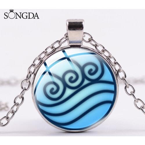 Hot Sale Avatar The Last Airbender Necklace Handmade Symbol Glass Cabochon Pendant 5 Color Chain Necklace for Men Women Gifts
