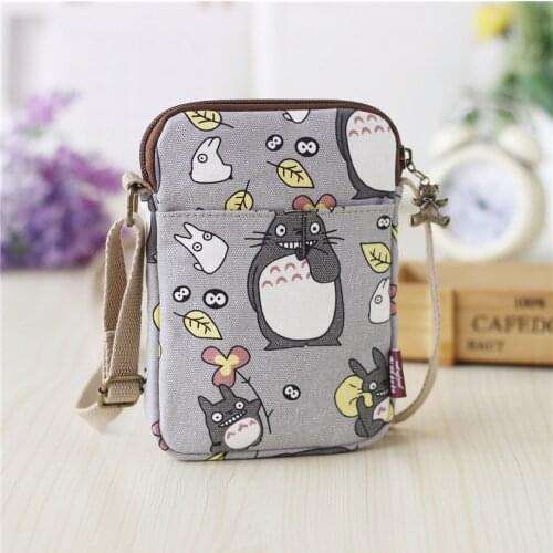 Women Fashion Cartoon Totoro Crossbody Bags Cute Dog Cat Canvas Shoulder Bag Girls Casual Small Phone Pouch Coin Purse Handbag