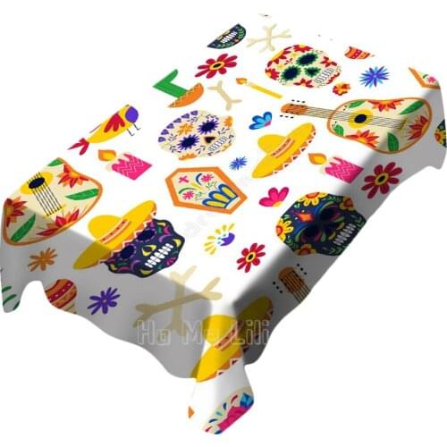 Colorful Death Skull Mexican Illustration Vector Art Table Cloth Indoor And Outdoor Decoration Picnic Party