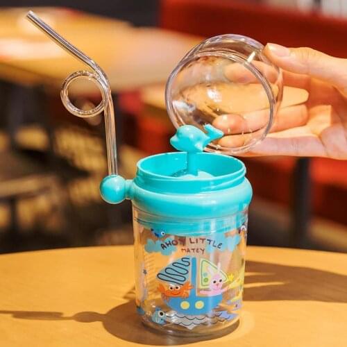 Creative New Style Whale Water Spouting Cup Cute Cartoon Whale Cup with Straw Children Waterproof with Straw Cup