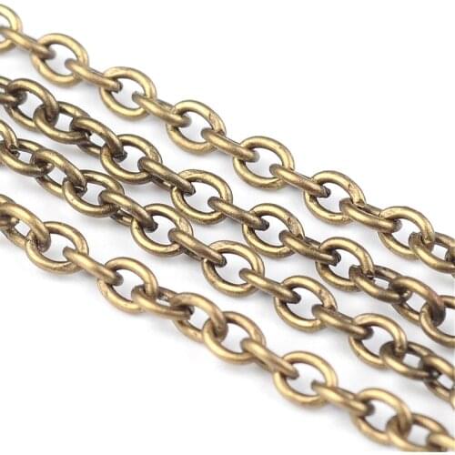 10m/100m Iron Cross Chain Lead Free and Nickel Free, Antique Bronze Color, Come On Reel, Size: Chain: about 3mm long, 2mm wide
