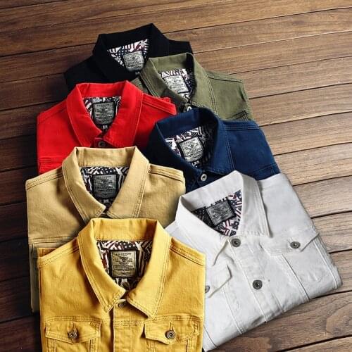 Mens New Multi-color Stretch Cotton Denim Skinny Jacket Slim Regular Denim Jacket Classic Retro Lapel Casual Jeans Jacket
