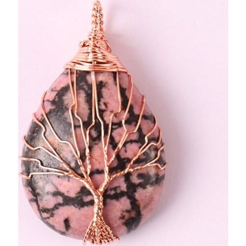 Natural Rhodonite Handmade Wire Wrap GEM Pendant Teardrop Jewelry S638