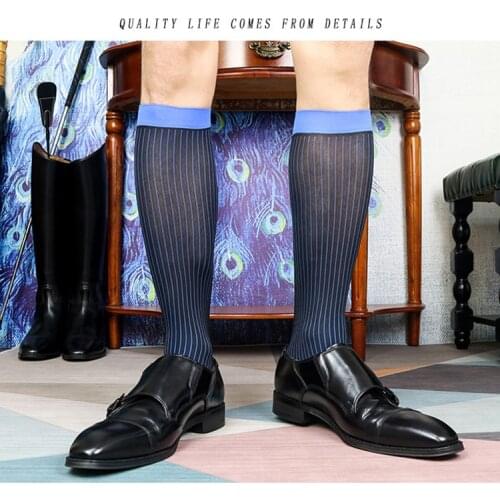 High Quality Business Men Socks Soft Elastic 100% Acrylic Transparent Mesh Gentleman Socks Male Silky Striped Stockings