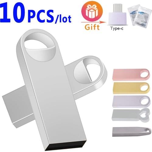 10PCS new usb flash drive128GB 64GB 32GB 16GB 8GB pen drive pendrive flash drive waterproof silver u disk memoria cel usb stick