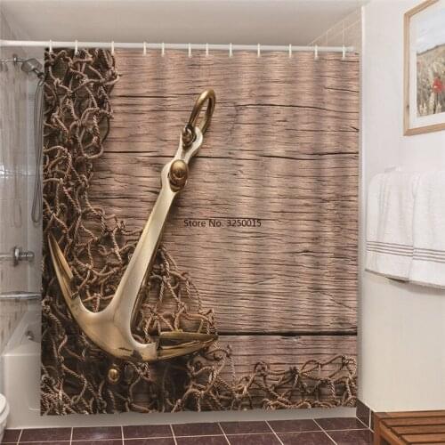 Fake Bookshelf Shower Curtains For Bath Room Retro Ships Anchor Wooden Planks Bathroom Curtain Home Decor Background Screen
