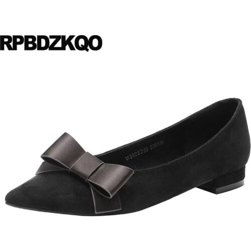 Work kawaii suede bow china footwear pointy black pointed toe slip on women flats shoes with little cute bowtie 2018 designer