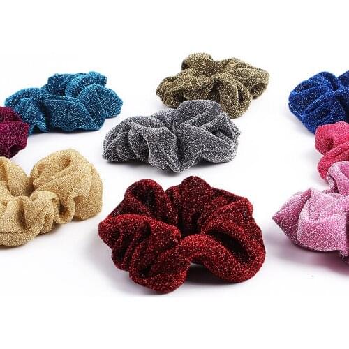New Fashion large Gold yarn Women Solid Color Elastic Hair Bands Sweet Simple Colors Dance Scrunchie Girls Hair Accessories