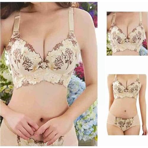 Sexy Lingerie Bra & Brief Sets Womens Underwear Set Lingerie Floral Embroidery Bra Thin Padded Set Sensual Underwire Push- T7F8