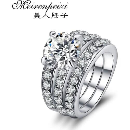 Silver Color Luxury 3 Rounds Fashion Wedding Ring Set Cubic Zirconia Jewelry For Women Ring Set Gift Party Jewelry Design