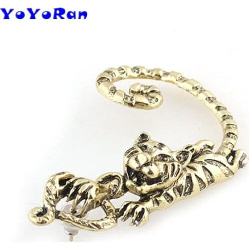 YoYoRan 1pc vintage tiger cuff for man punk gothic animal clip earring street tiger ear hang hook rock earring jewelry gift