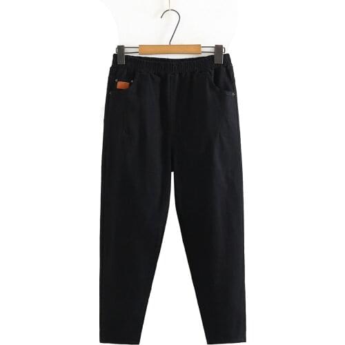 Oversize pants 2021 autumn high waist pencil pants Casual black Beige cotton elastic waist pocket trousers women