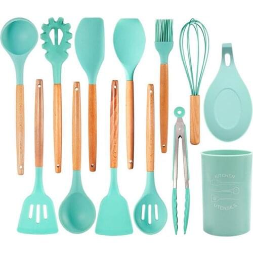 Silicone Wooden Handle Utensils Cooking Kitchen Cookware Tools Spatula Spoon