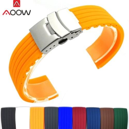 Silicone Sport Strap 18mm 20mm 22mm 24mm Folding Buckle Waterproof Rubber Men Replacement Bracelet Band Watch Accessories Red