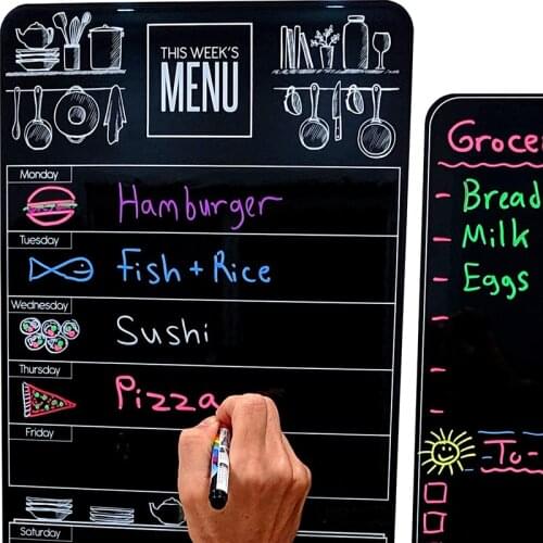 Cute 40X30" Magnetic Dry-Erase Weekly Menu Blackboard For Kitchen Fridge (With 4 Bright Chalk Markers) & Free Bonus - Grocery/T