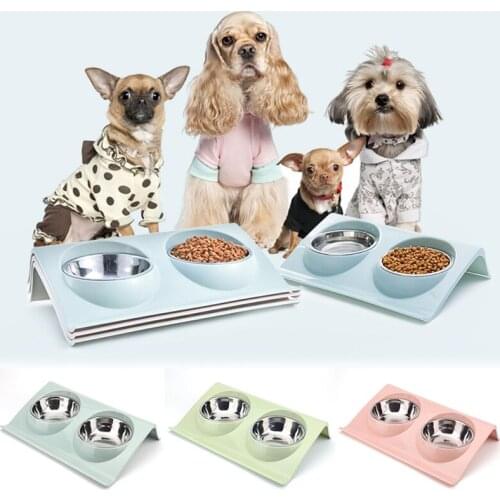 Dog Stainless Steel Bowls Dish Feeder Water Drinking Pet Bowls Cat Feeding Food Bowls Anti-slip Convenient Pet Feeding Supplies