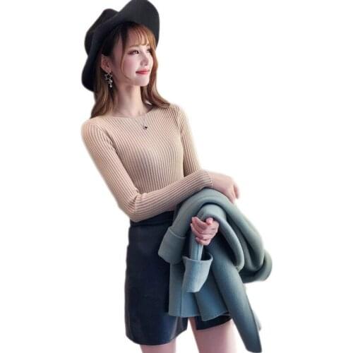 QRWR 2020 Autumn Winter Woman Sweaters Fashion Casual Slash Neck Long Sleeve Knitting Pullover Elegant Slim Fit Sweaters Woman