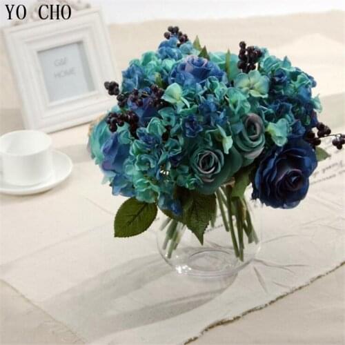 Home decoration Artificial Blue Rose Spring Flowers bouquet Camellia Magnolia Floral Wedding Peony Arrangement Hydrangea Decor