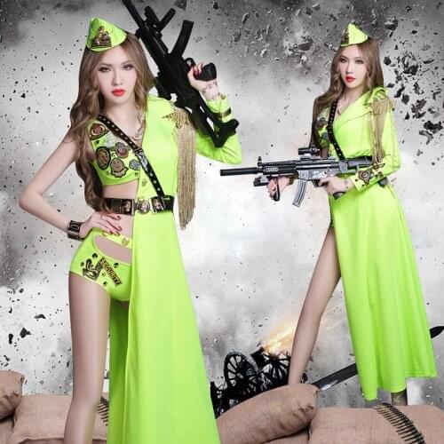 Officer uniforms temptation dance DS fluorescent costumes sexy female singer night dance female singer nightclub bodysuit